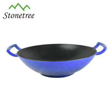 Wok en fonte pré-assaisonnée de grande taille